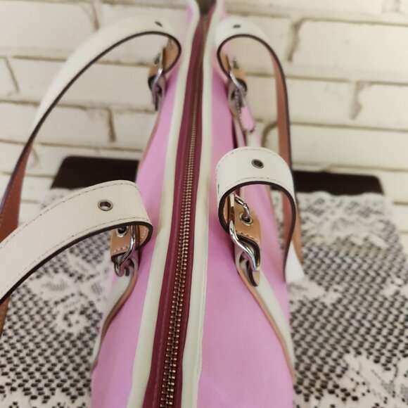 Euc Vintage Coach Hampton Pink & White Leather Shoulder Bag Tote Purse - Picture 13 of 16